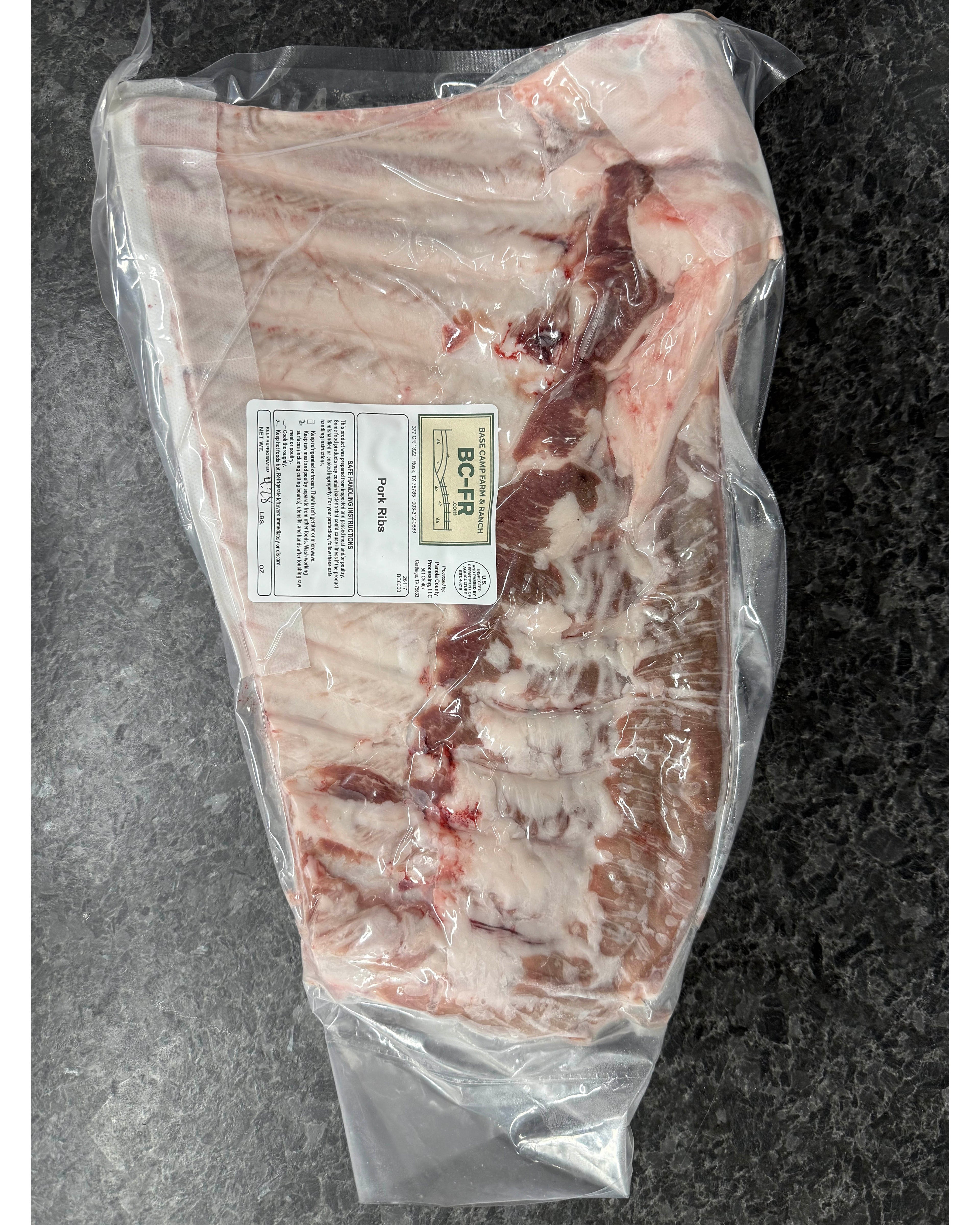 Pork Ribs Whole Rack — BC8000 Red Wattle Heritage, Base Camp Farm & Ranch
